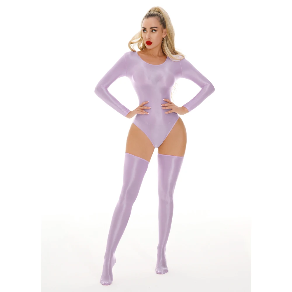 Neuer Unisex Glänzender Langarm-Catsuit Badeanzug Strumpfhose Sexy Body Teddies Elastischer Fitness-Bodysuit Bademode Leotard Unitard – Detail 7