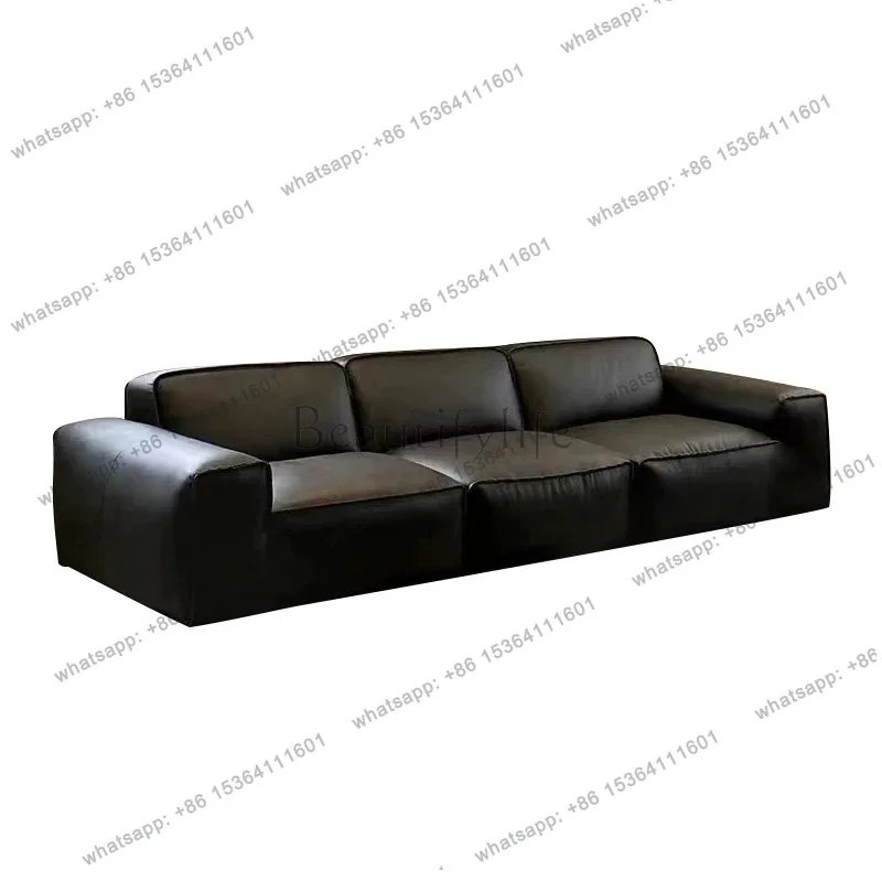 

Sofa bed Italian minimalist straight row tofu block black full leather custom multi-function