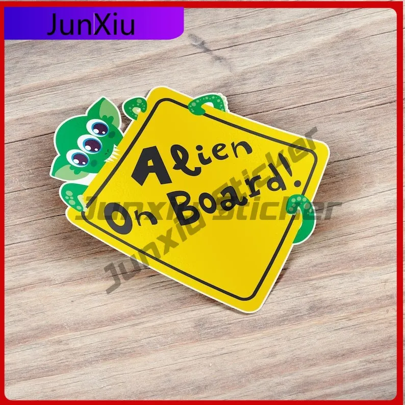 

Funny Car Warning Sign Alien On Board Sign Vinyl Car Sticker Laptop Speedboat Rear Windshield Bumper Decal Exterior Accessories