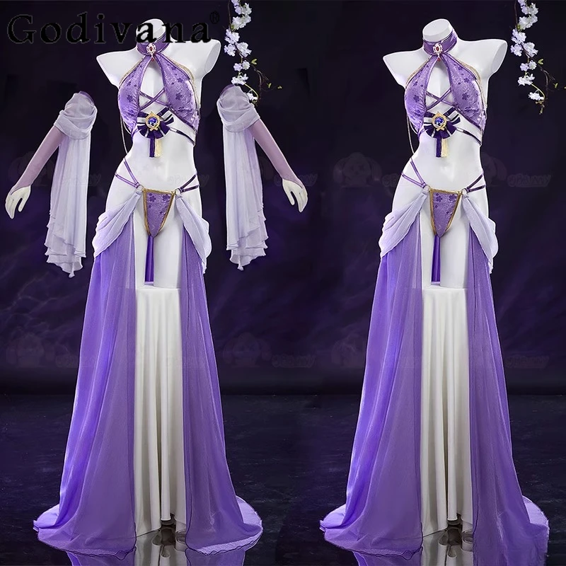 

Game Genshin Impact Raiden Shogun Cosplay Costume Women Sexy Lingeries Nurse Set Girls Purple Color Dancing Outfits