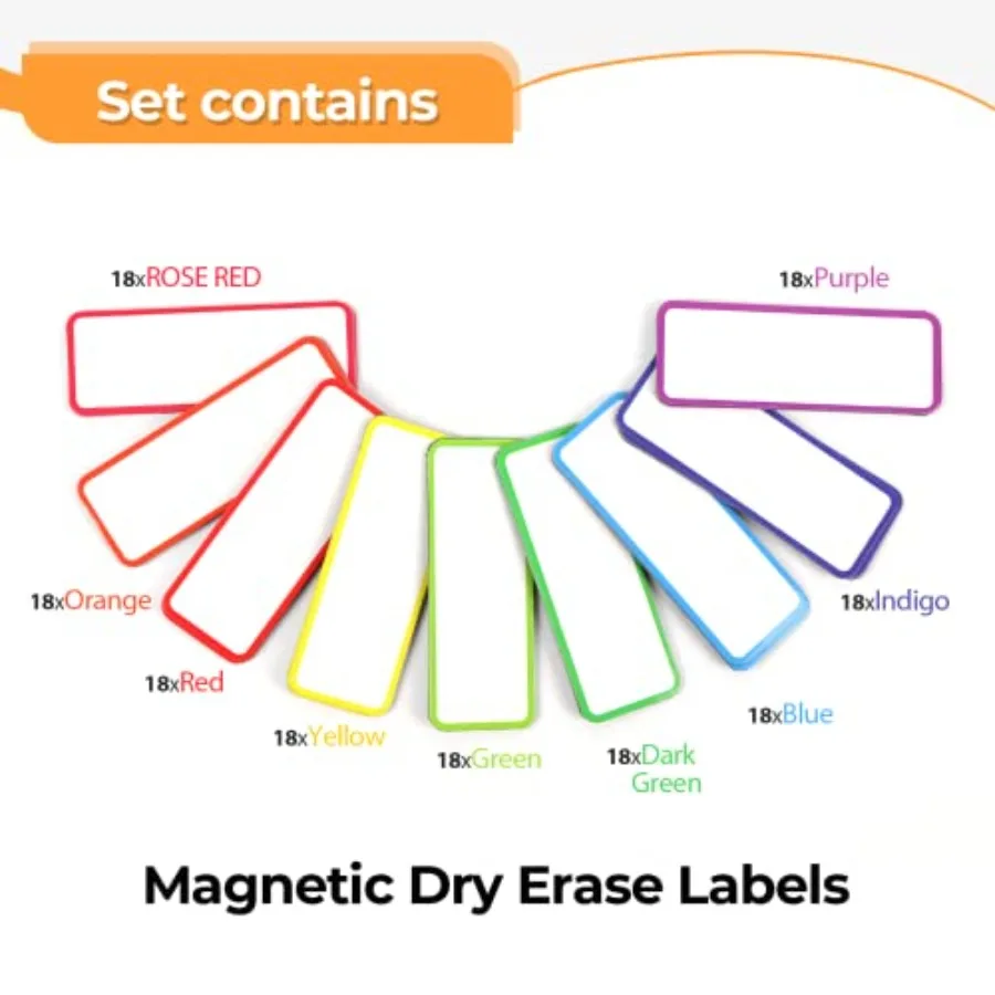 54pcs Magnetic Dry Erase Labels Colorful Name Tags Flexible Reusable Magnetic Label Stickers for White Board Refrigerator Locke view 4