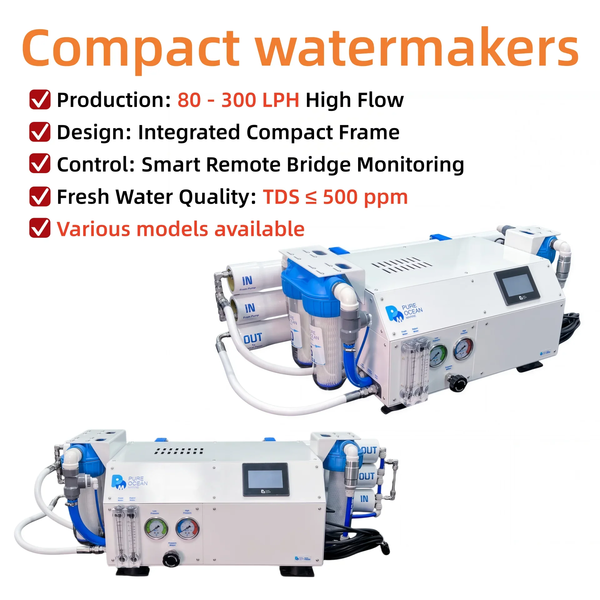 PureOceanMarine Marine Watermaker Integrated Desalination System for Yachts and Fishing Boats, Smart Control & Freshwater making