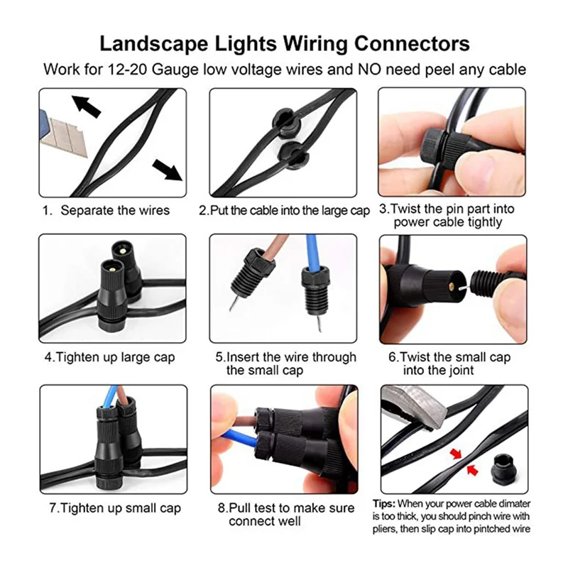 

A58Z 20 Pcs Low Voltage Wire Tap 12-20 Gauge For Path Lights, Spotlights, Flood Lights, Ground Lights