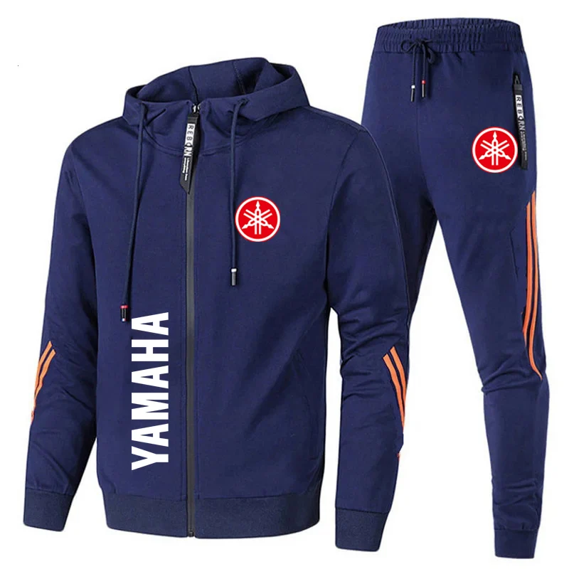 Tracksuit For Men Yamaha Car Logo Printed Sportswear Zip Hooded Sweatshirt+Pant 2 Piece Sets Casual Running Yamaha Clothing Male