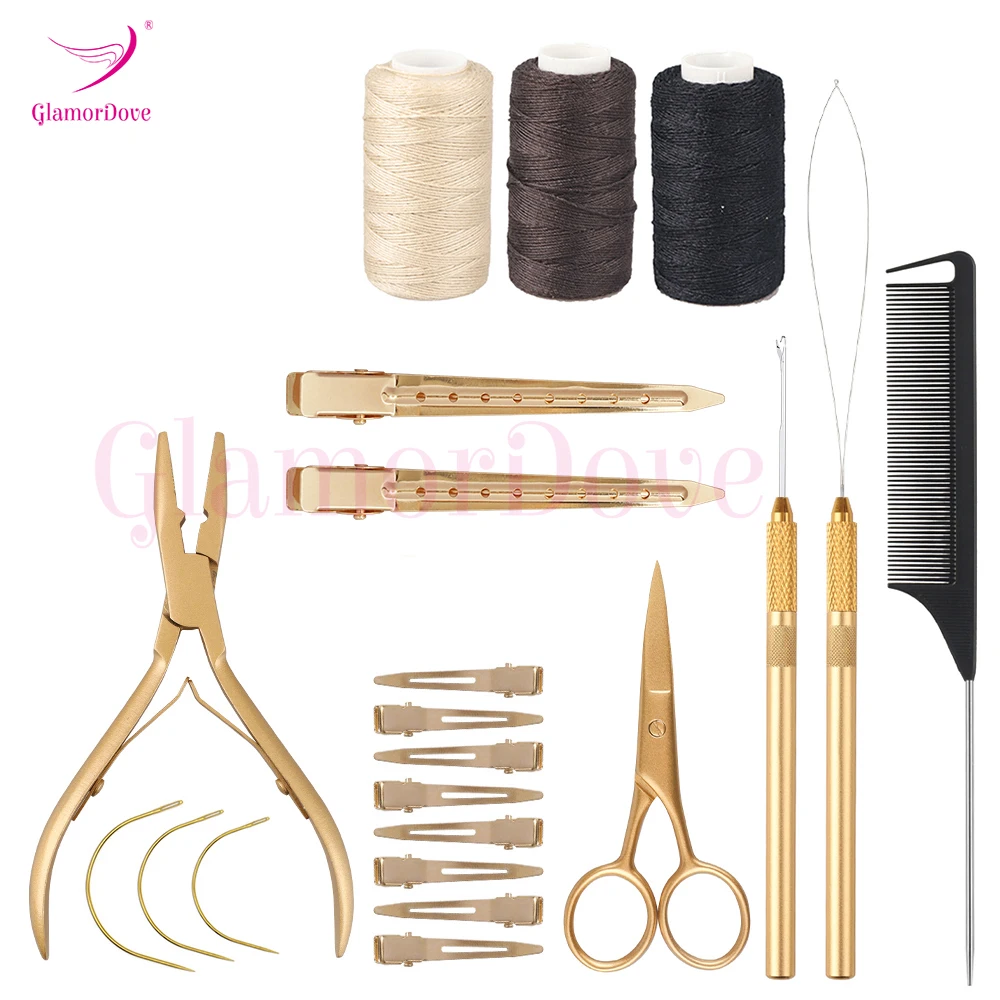 GlamorDove Hair Extensions Tool Kits Hair Extension Pliers Kit Wefting Extensions Hair Loop Tool Seam Ripper Microlink Pliers