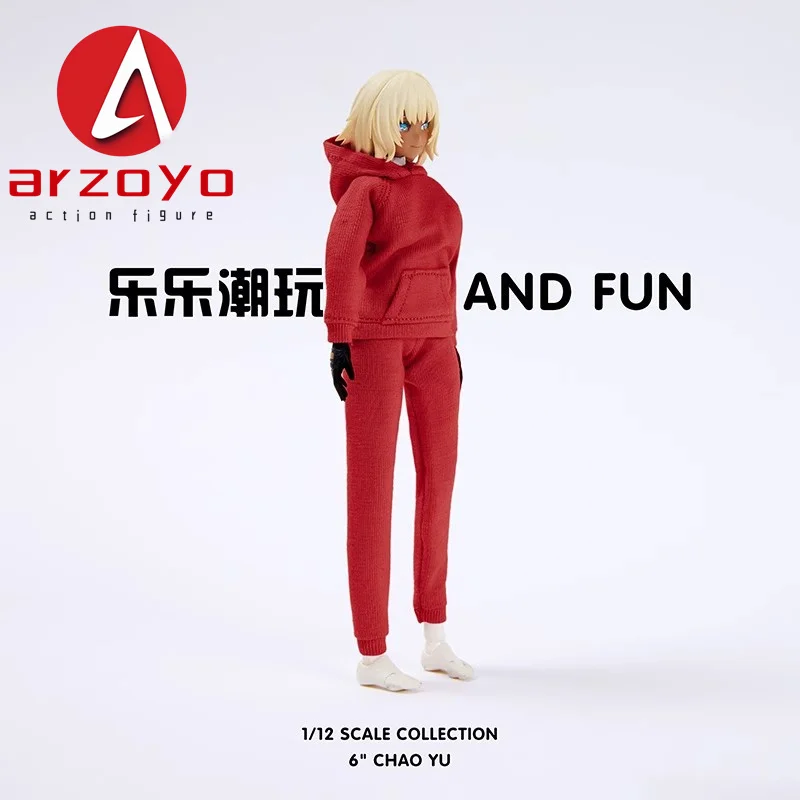 Model ubrań w skali 1/12: bluza sportowa z kapturem i spodnie, pasuje na figurki żołnierzyki damskie Romankey o wysokości 6 cali, modelujące się na żółwiu.