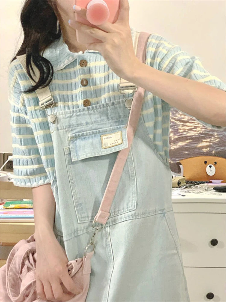 Denim Dresses Women Sleeveless Straps Retro Kawaii Ulzzang Preppy Young Sweet Basic All-match Vintage Vestidos Fashion Casual