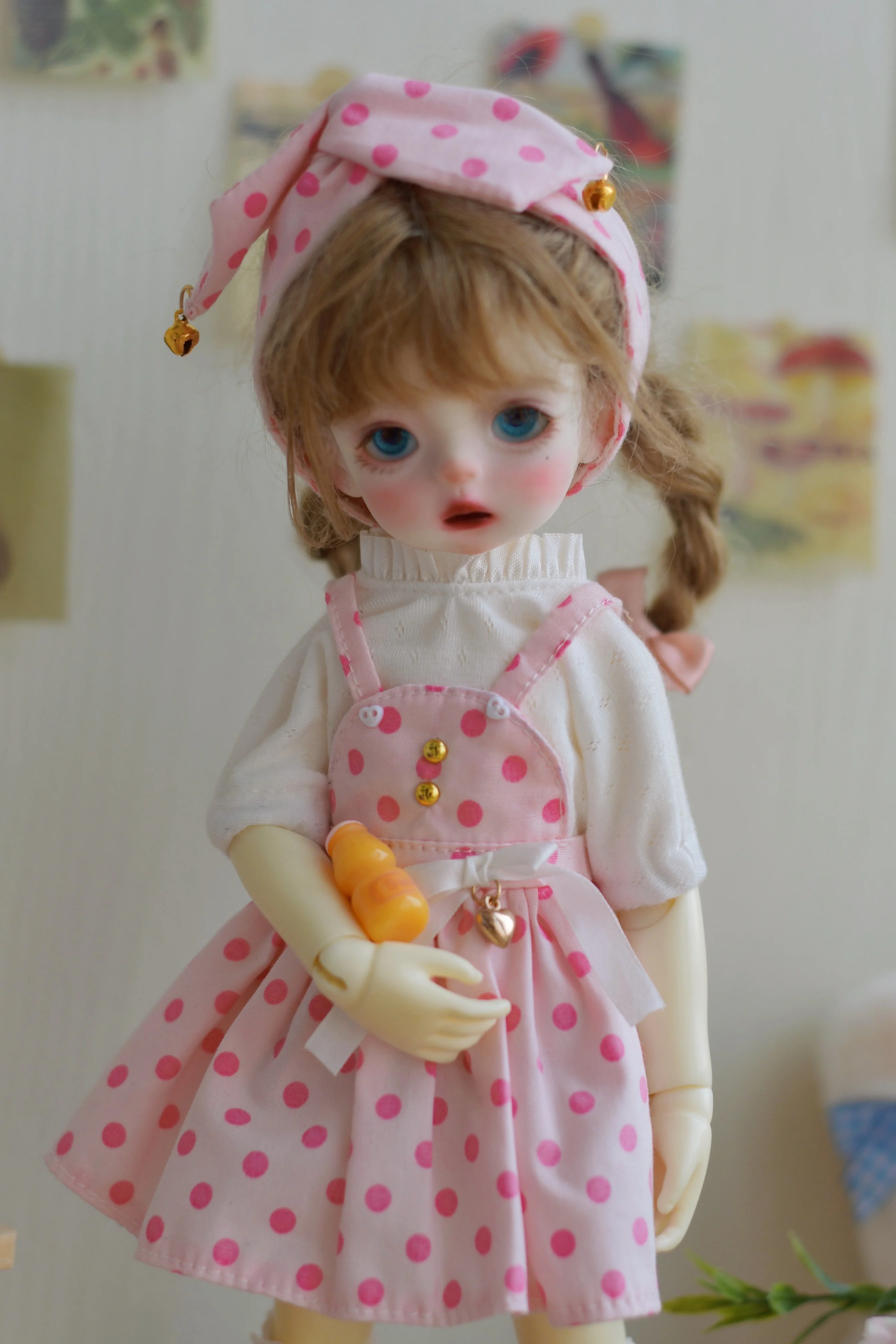 New in Blythe clothes 1/6 30cm Pink polka dot back dress bjd toys cloth