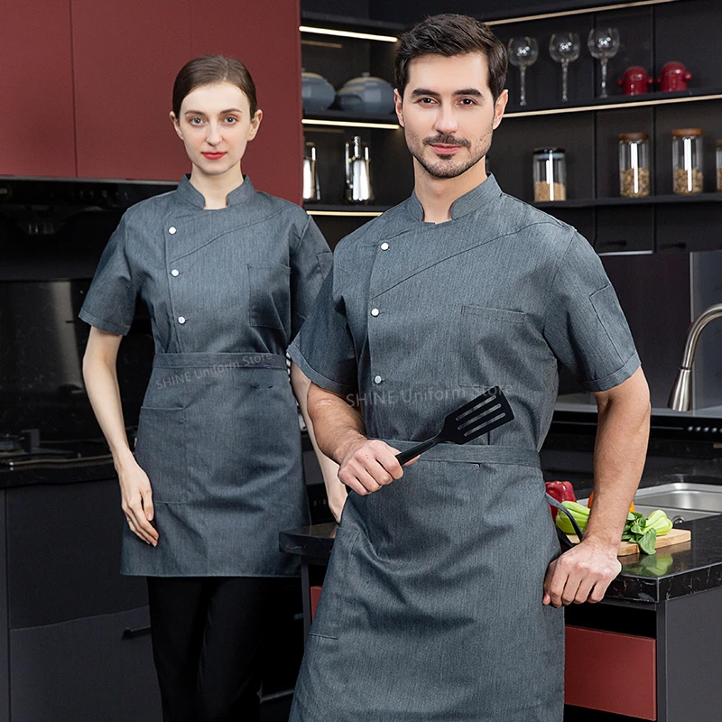 Uomo nero Chef cappotto donna manica lunga grembiule giacca da cuoco per l'estate testa Chef uniforme ristorante Hotel cucina vestiti da cucina