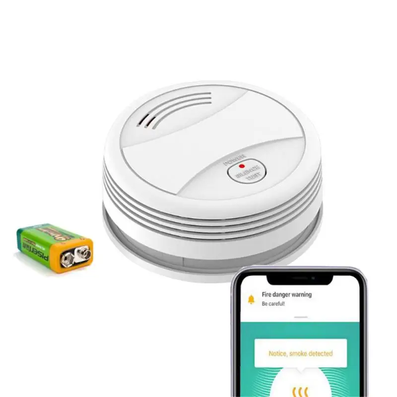 Tuya-Sensor Detector de humo con Wifi, alarma de 80dB, batería de 10 años, Detector de humo, protección para el hogar, alarma de seguridad, Smart Life