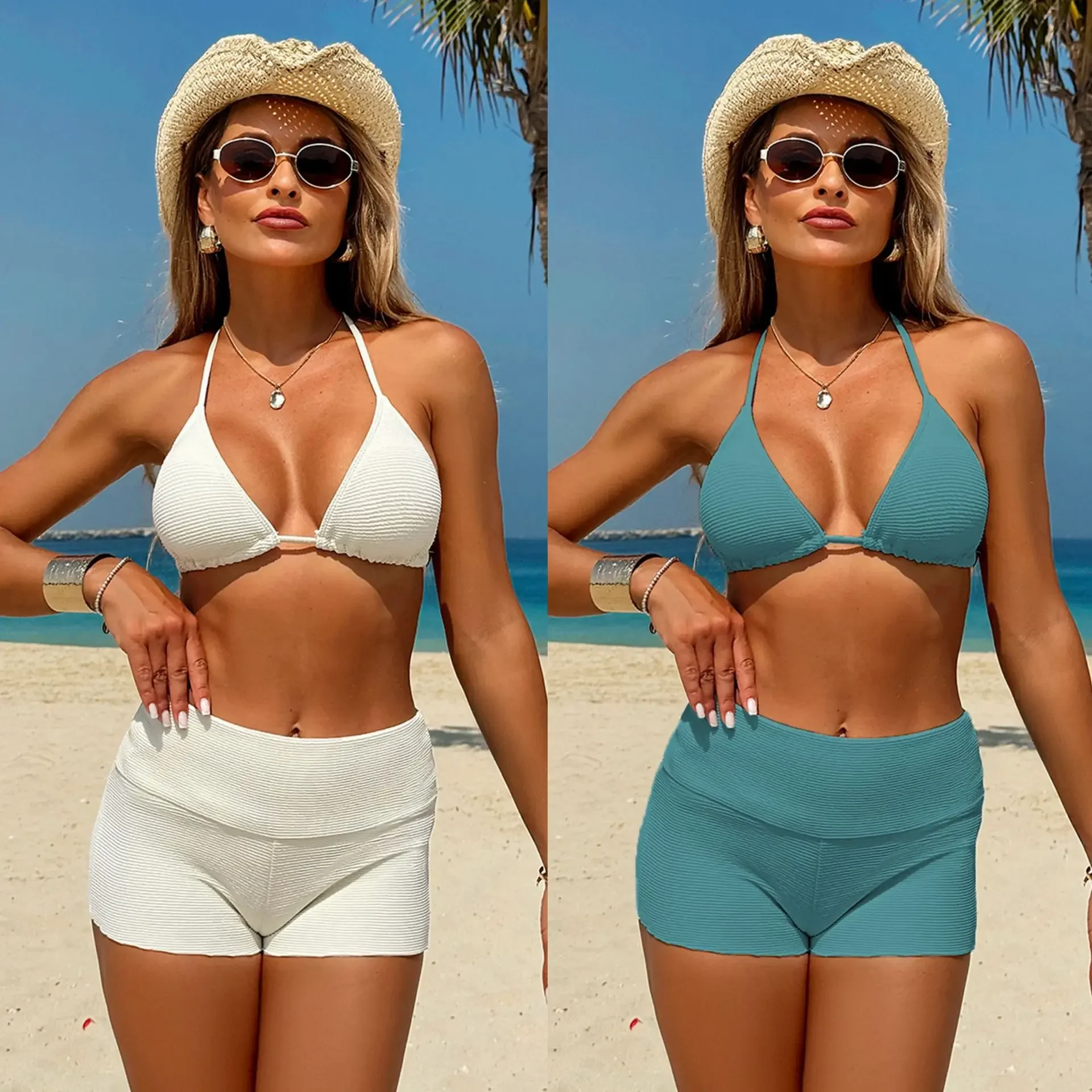 

Новый сексуальный однотонный купальник, бикини, женский пляжный купальник из трех частей