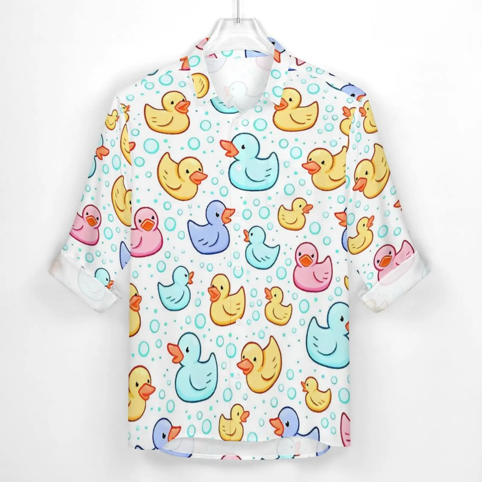 Colorful Rubber Ducks Shirt Male  Casual Shirts Spring Stylish Custom Blouses Long Sleeve Trendy Oversized Clothing Gift Idea