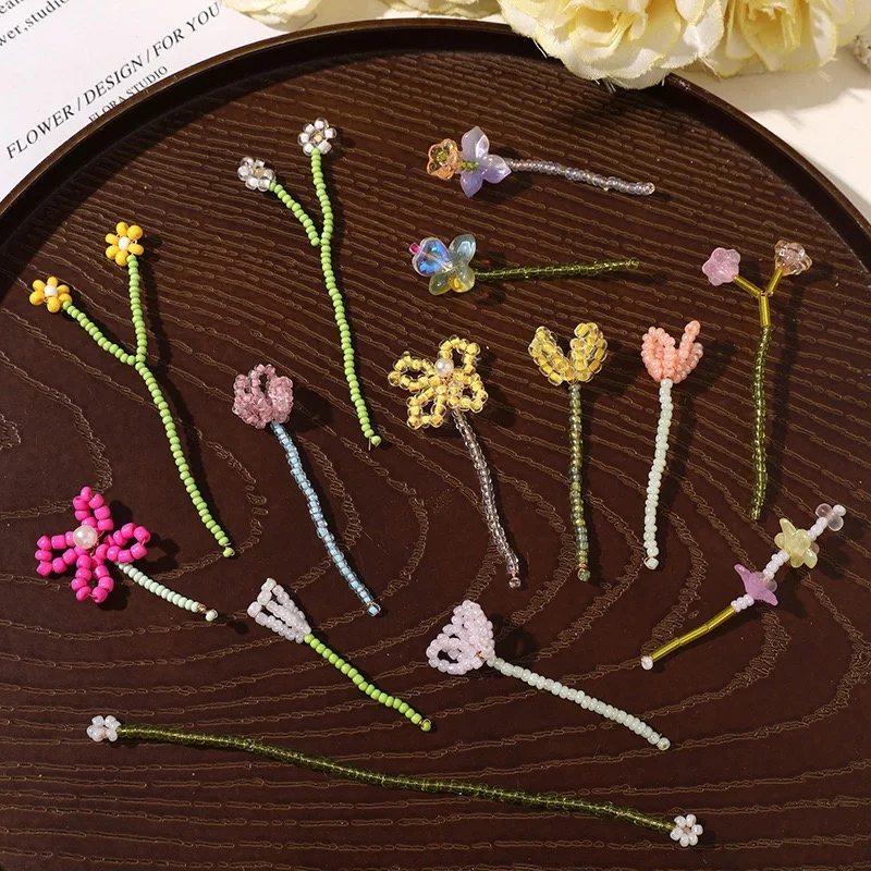 New arrived 40pcs/lot color acrylic glass beads handmade weave cartoon flowers shape floral diy jewelry garment hair accessory