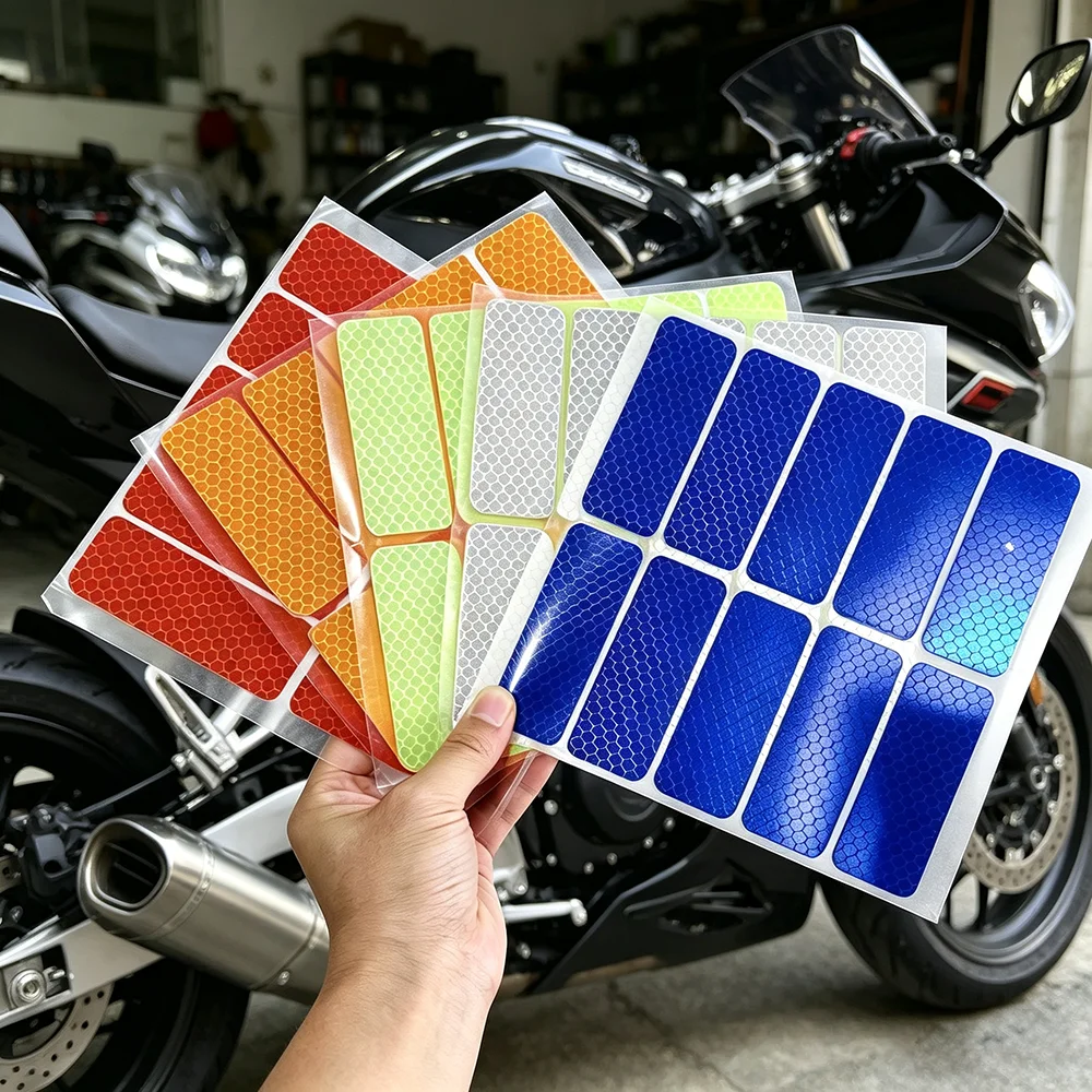 10PCS Waterproof Honeycomb Reflective Tape Stickers for Bike, Scooter & Motorcycle Helmets, Multiple Bright Colors Available