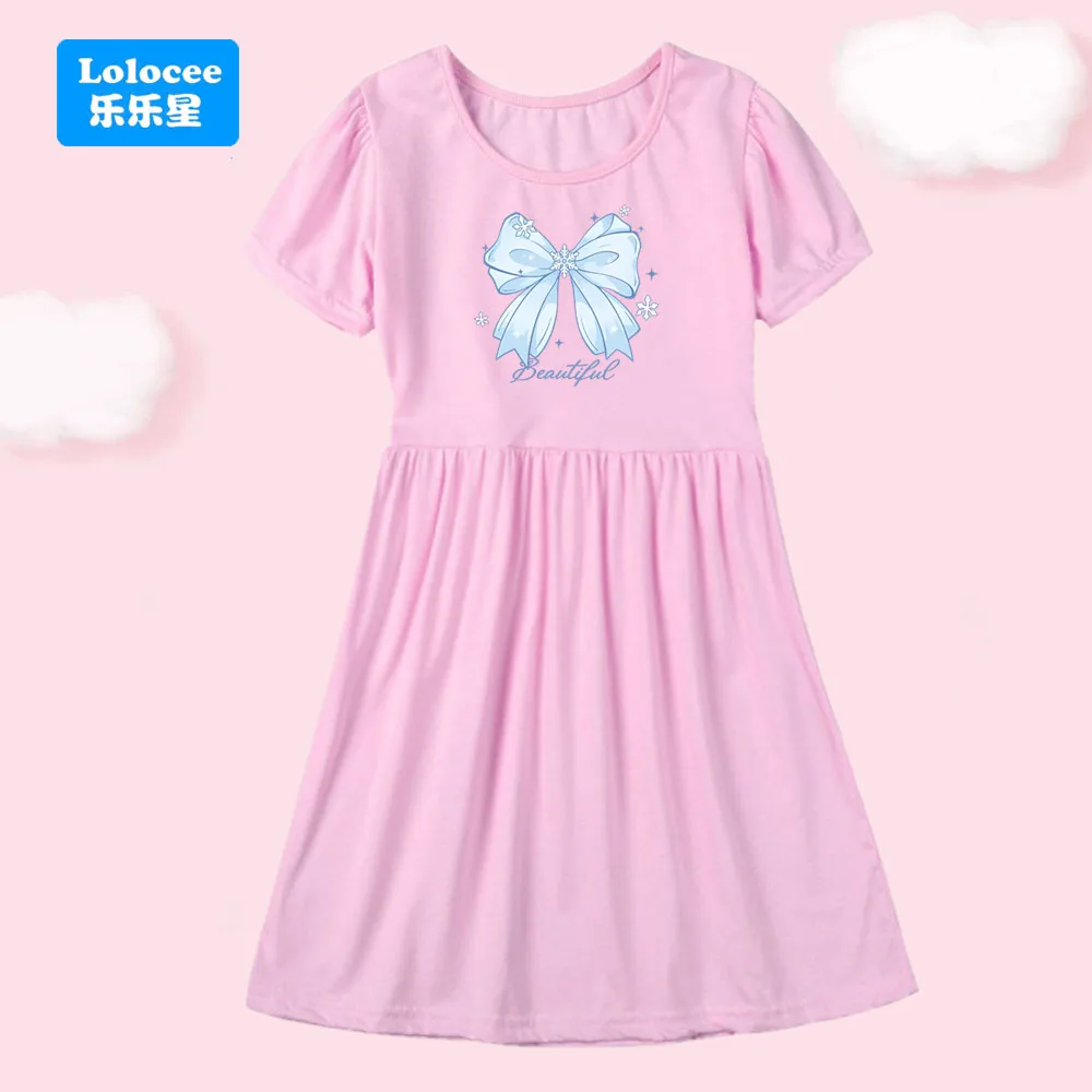 2025 New Arrival Summer Girls Dresses Cute Blue Bow Print Baby Summer Cotton Clothes Frocks Party Birthday Mini Dress HDJ1