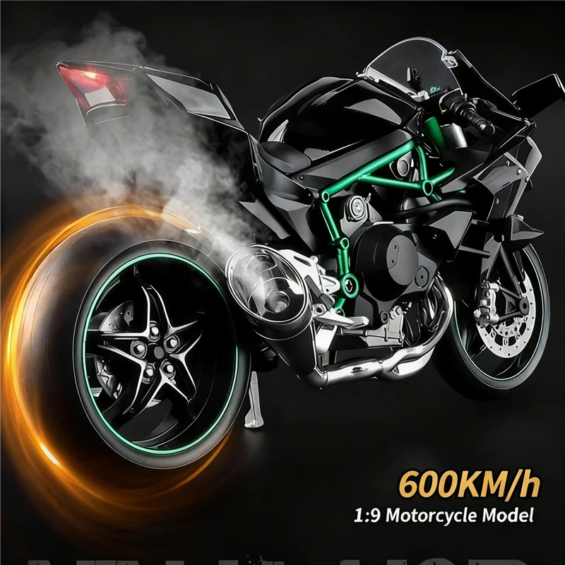 Key Control 1:9 H2 H2R Alloy Sports Motorcycle Model Diecasts Track Racing Motorcycle Model Sound Light With Spray Kids Toy Gift