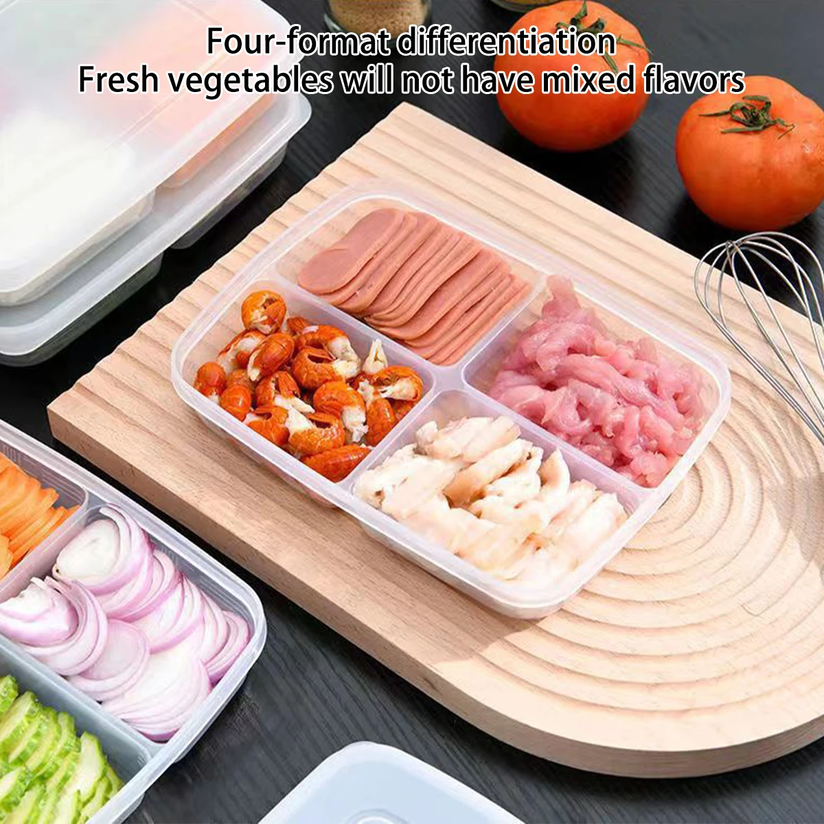 4 Grids Food Storage Box Portable Compartment Refrigerator Freezer Organizers Sub-Packed Meat Onion Ginger Clear Kitchen Tool