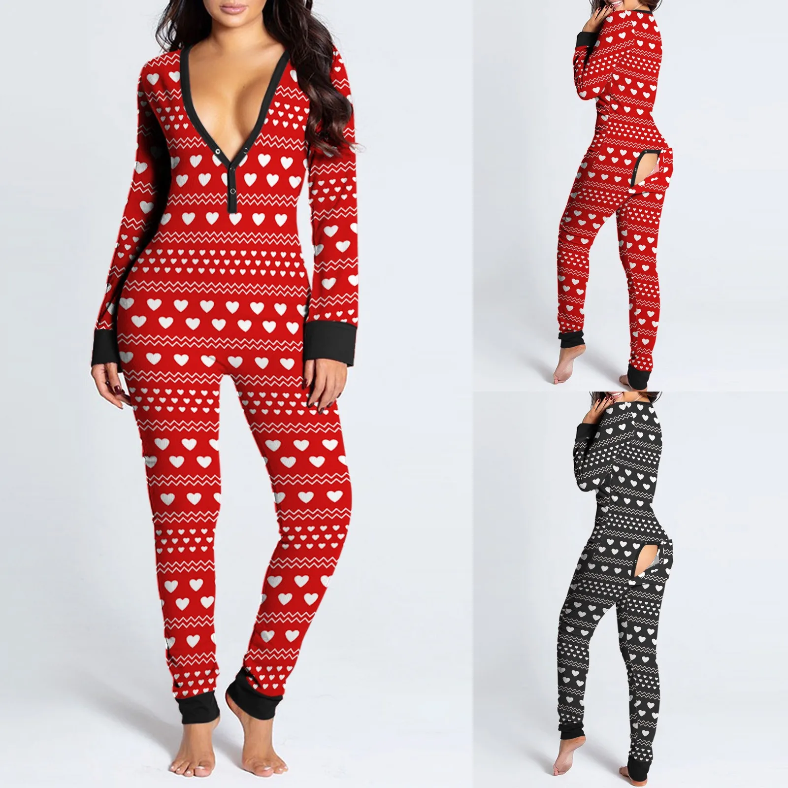 2024 Women Christmas Onesies Open Butt Flap For Adults Sexy Sleepwear Romper Pajamas Jumpsuit Xmas Sexy Cute Pyjama Long Nightie