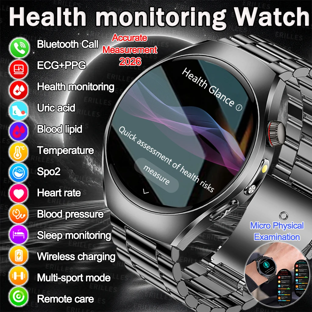 2026 New Smart Watch With ECG+PPG Blood Oxygen Uric Acid Blood Pressure Sapphire Smartwatch Men For Android iOS Smart Watch Men
