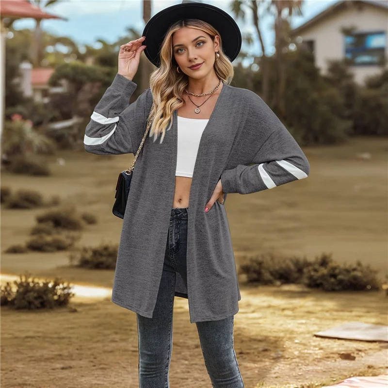 AOAO – Camisa cardigã feminina com frente aberta e casaco de manga comprida