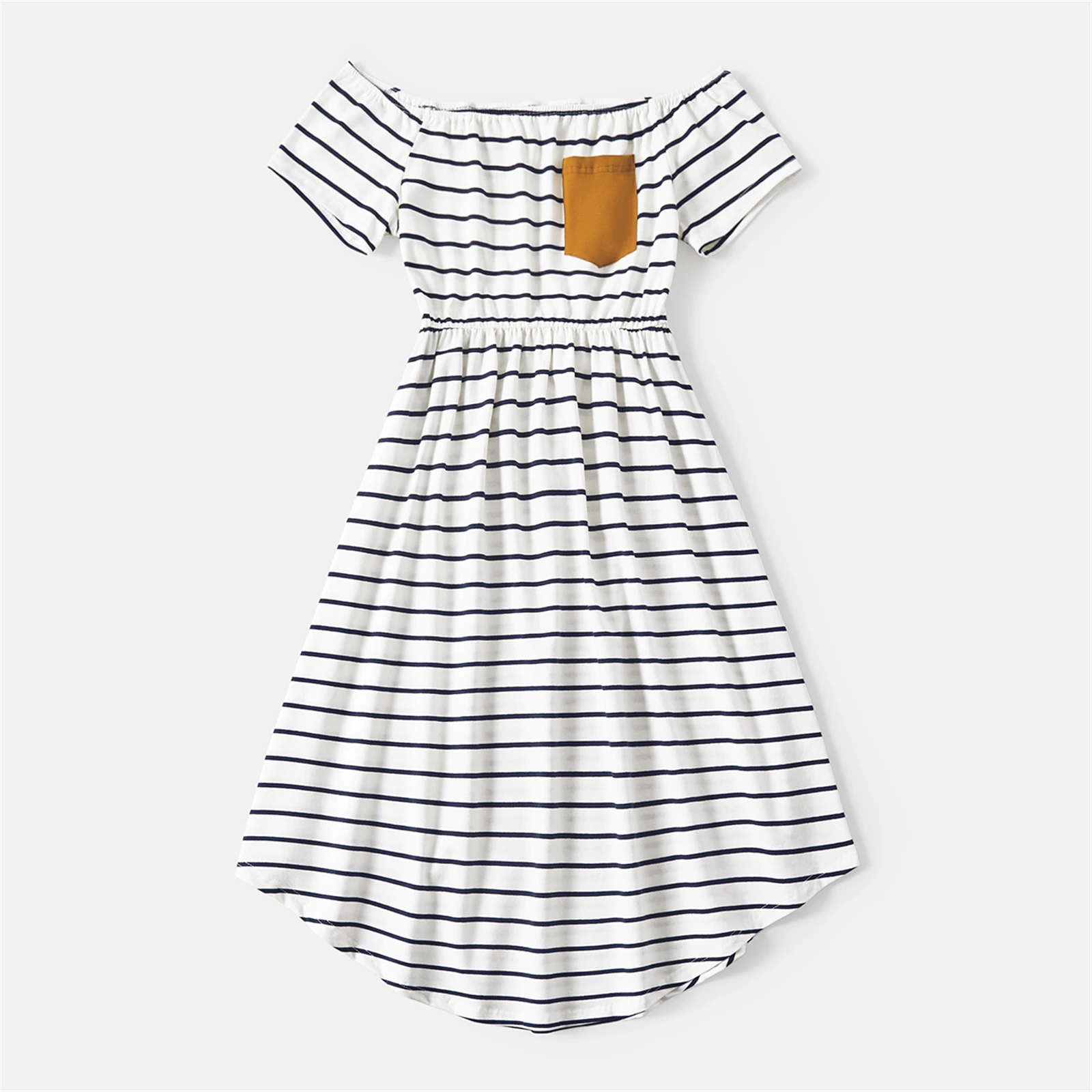 PatPat Family Matching Outfits 95% Cotton Striped Off Shoulder Belted Dresses and Short-sleeve Colorblock T-shirts Sets