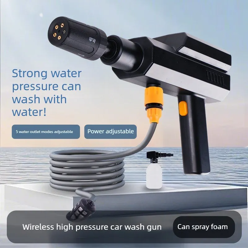 Wireless Electric High Pressure Car Wash Gu n Portable Rechargeable Lithium Battery Water Gu n Home Auto Cleaning Machine