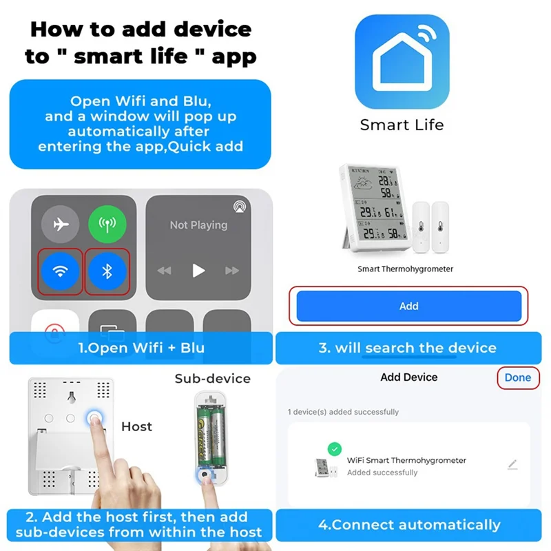 

ABKQ-Tuya Wi-Fi метеостанция цифровой прогноз экрана с 6 датчиками Wi-Fi + RF433, термометр, гигрометр, поддержка голосового управления