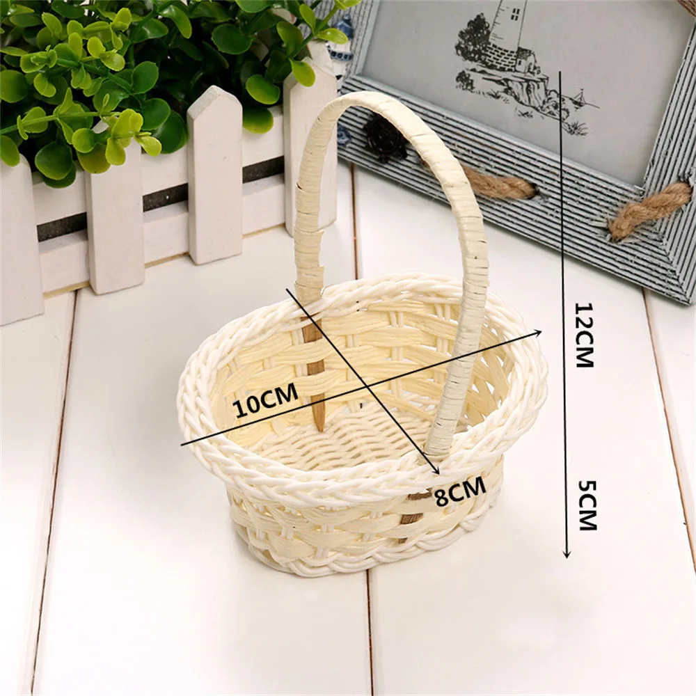 Hand Made Wicker Flower Basket Portable Handle Party Wedding Picnic Decorative DIY Basket Kid Gift Easter Wicker Rattan Storage