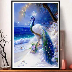 Birds And Flowers Art 5D Diy Diamond Painting Seaside Opening White Gold Peacock Full Mosaic Cross Stitch Home Decor E474