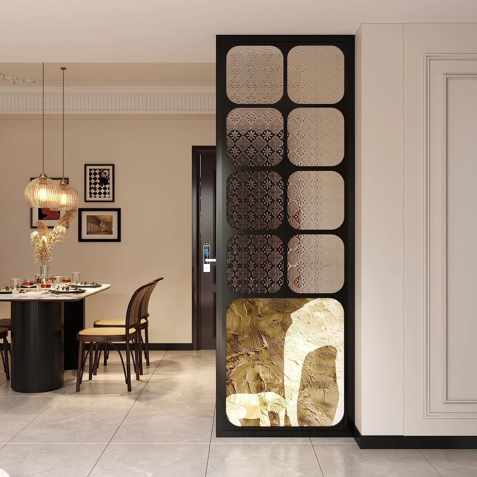 Glass solid wood screen partition French crabapple living room entrance porch blocking sofa dining room bathroom aisle