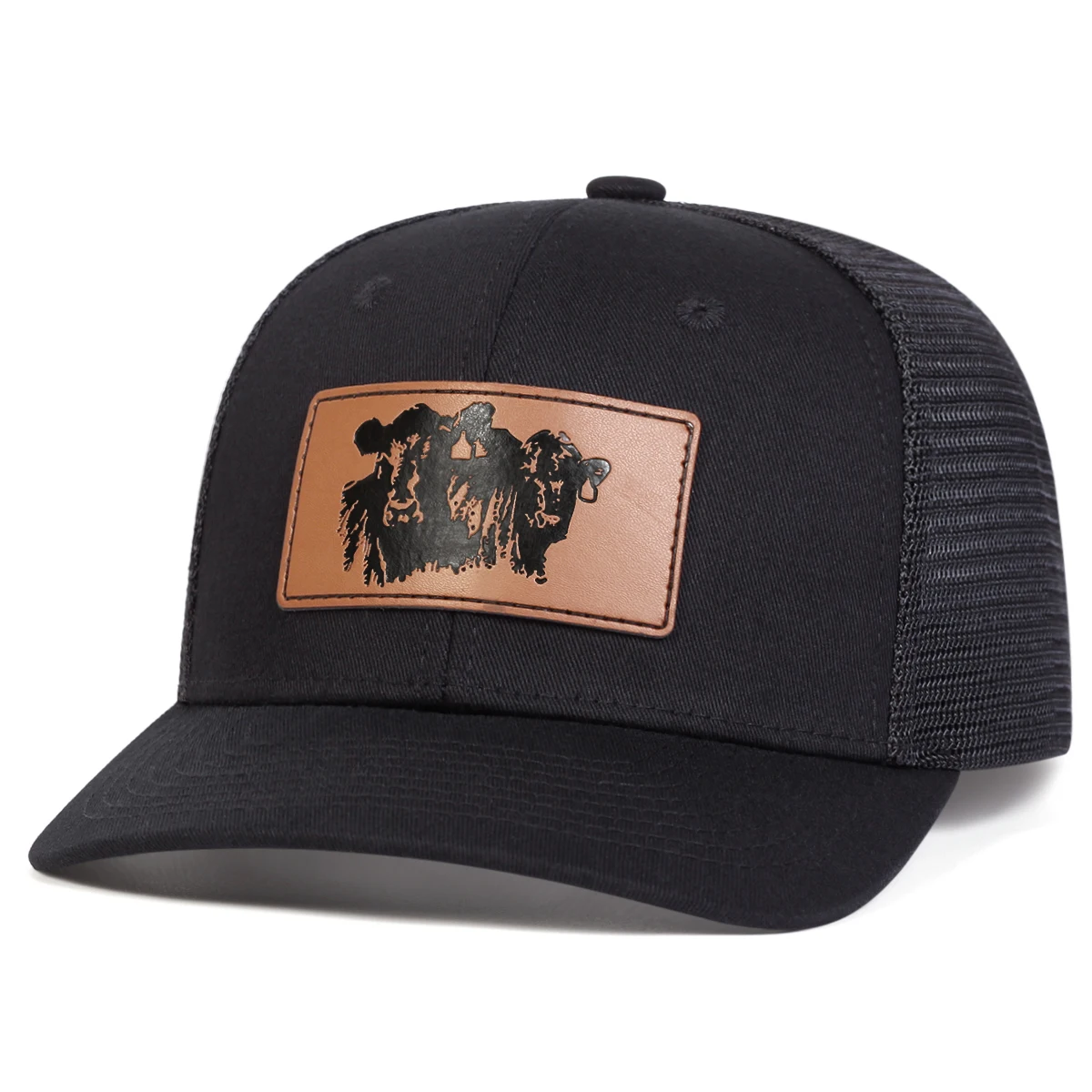 Unisex Brown Bull Head Leather Label Baseball Net Caps Spring and Summer Outdoor Adjustable Casual Hats Sunscreen Hat