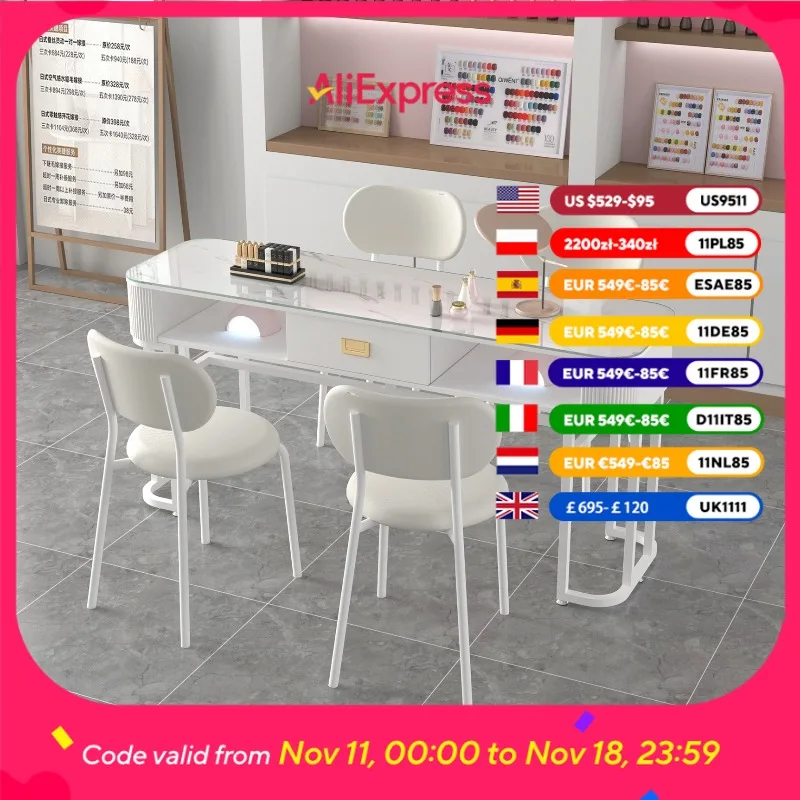 

Glass Top Nail Table Professional Fancy Oficce Workstation Beauty Nail Desk Art Design Luxury Mesas Manicuristas Furniture