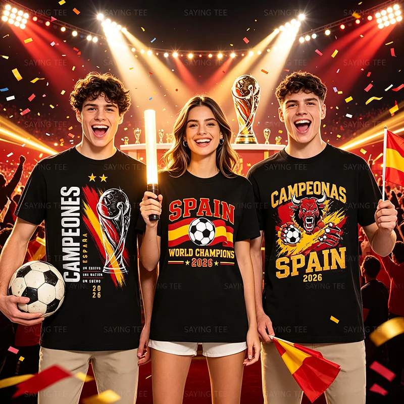 Spanien Weltmeister 2026 T-Shirt Fußballtrikot Y2K Spanien Fußball Grafik Spruch Tee Neuheit Geschenk – Detail 3