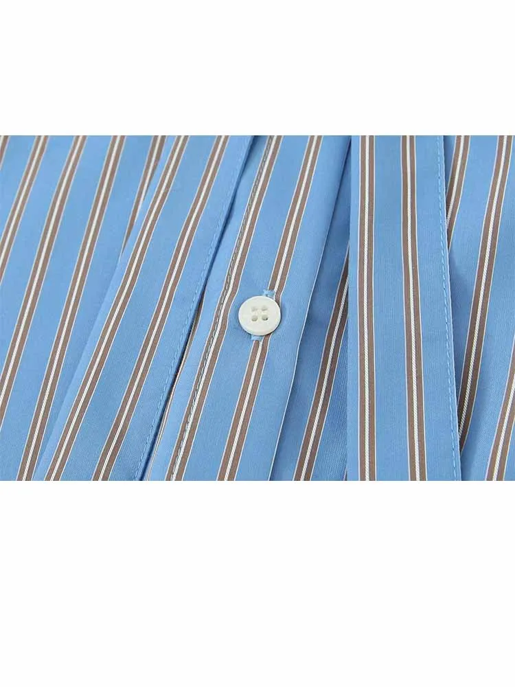 HH Nuova Donna All'inizio della Primavera Moda Maniche Lunghe Elegante Fiocco Decorazione Strisce Camicia Allentata Pendolarismo Femminile Top Versatili