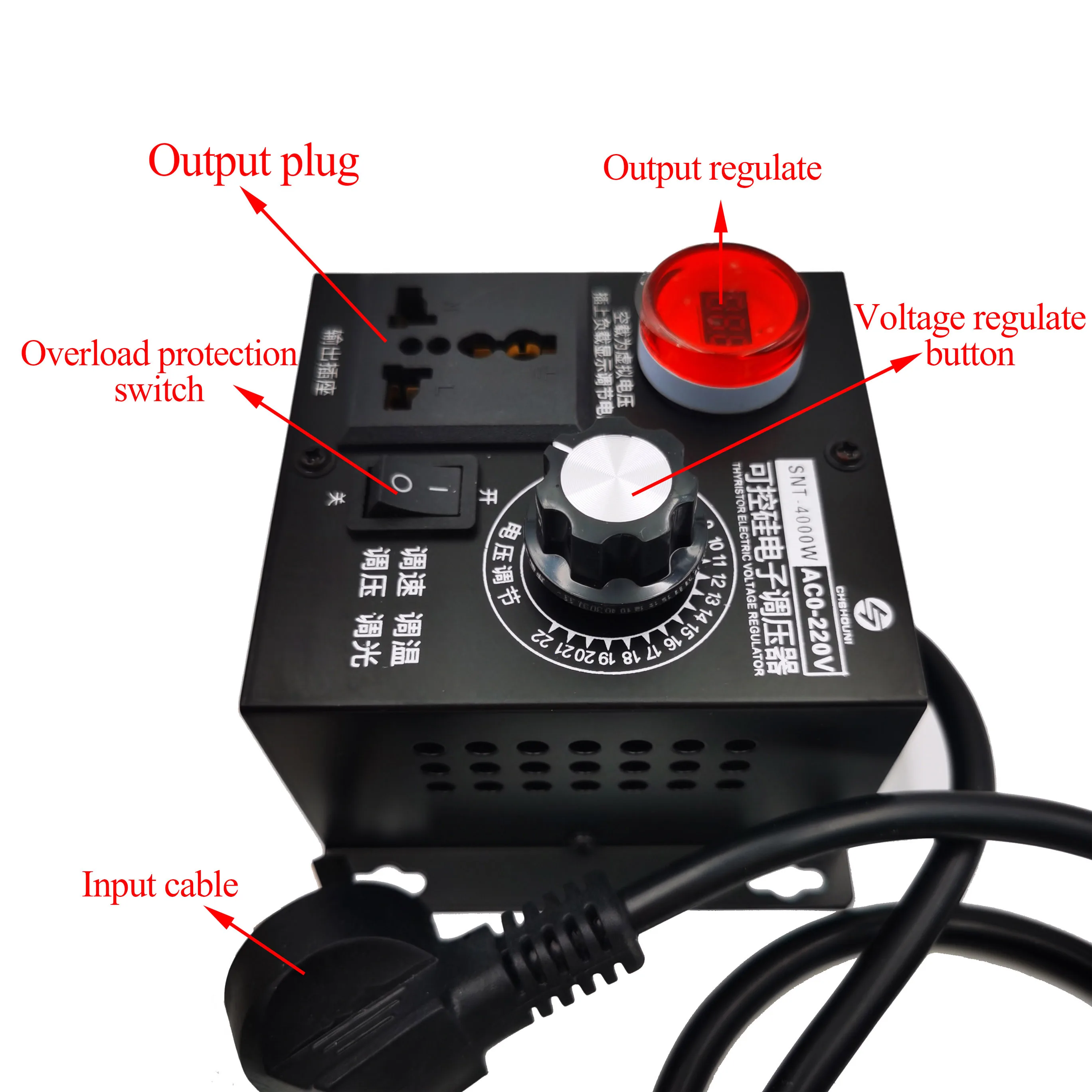 Imagem -05 - Controlador de Tensão Variável Compacto da C.a. 220v 4000w Regulador de Tensão Ajustável do Dimmer do Regulador de Tensão da Temperatura da Velocidade