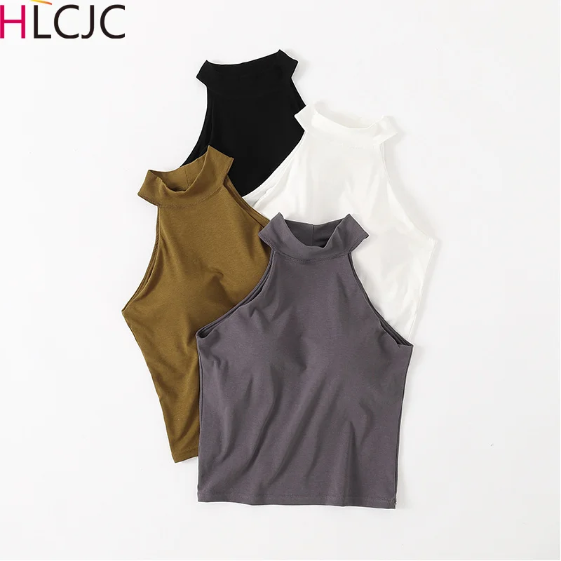 Women's Camisole Sleeveless Padded with Built Bust Sexy Halter Neck Solid Color Base Layer Top Slim Female Tank Undershirt