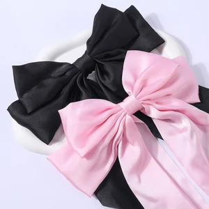 2 pcs/Set Elegant Archery Hair Ribbon Women's Fashion Solid Bowknot Satin Hairpin Horse Rabbi Girls Clip Hair Accessories 12 Main Sales Hair Prending - №10