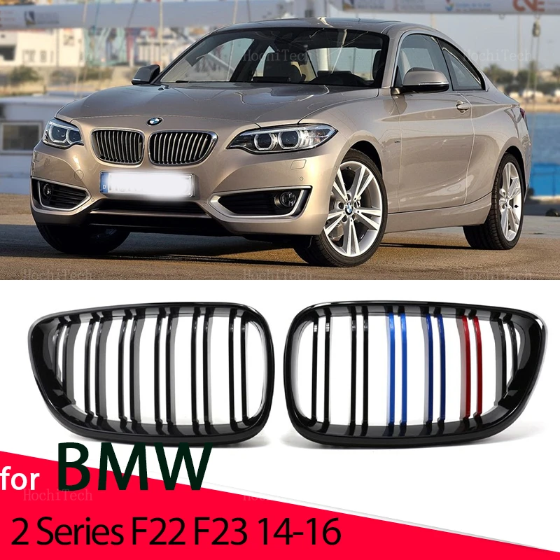 Front Bumper Kidney Grill for BMW 2 series F22 F23 F87 M2 2014-2019 Gloss Black Dual Line Grille Car Styling Racing Grilles