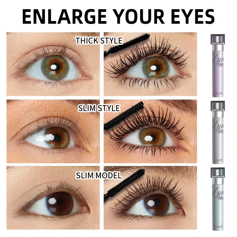 Black Fiber Mascara Waterproof Sweat-proof Long Lasting No Clumping, 3 Brush Heads for Volume Lengthening Curling Lifted Lashes