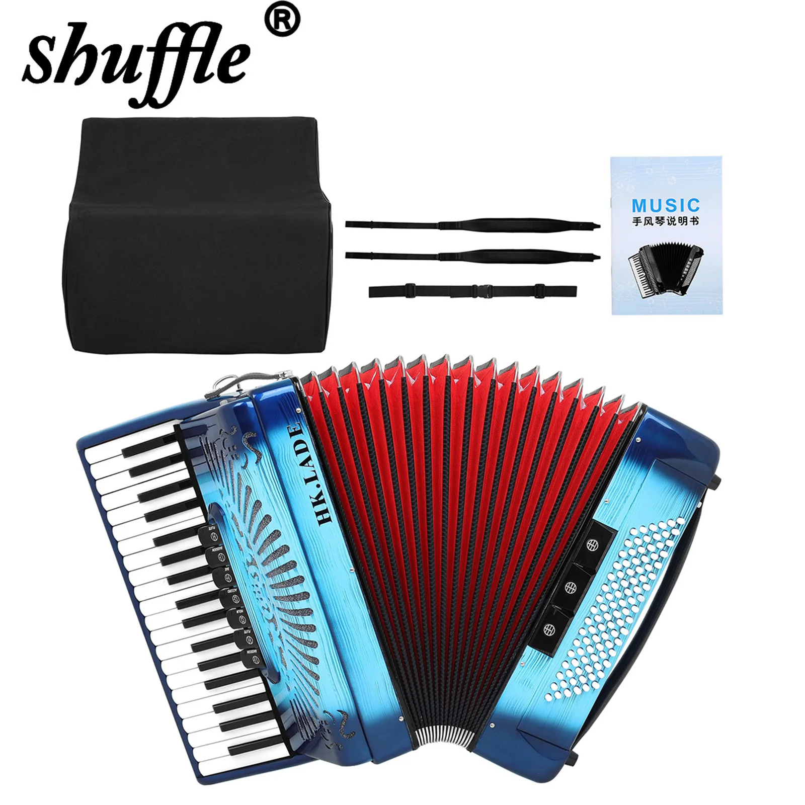 

HK · LADE AH-290 Accordion 37 Keys 96 Bass Keyboard Wooden Blue Black Tone Professional Keyboard Instrument With Bag&Back Strap