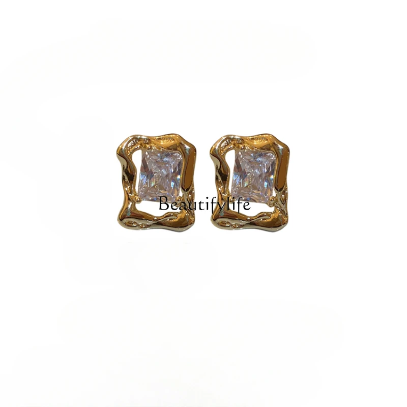 

Light Luxury Irregular Zircon Square Ear Clip without Pierced High-Grade Retro Sterling Silver