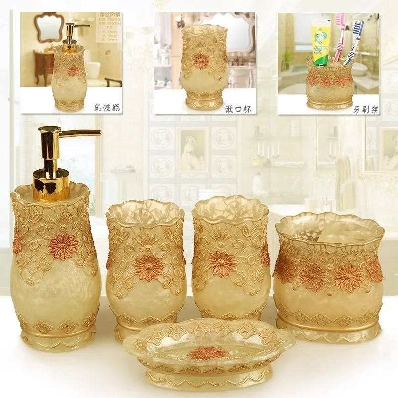 Bathroom Wash Set Home bathroom supplies Mouthwash cup Toothbrush holder Lotion bottle Soap dish Resin ornaments