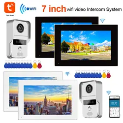 1080P TUYA 7 pulgadas 2 LCD pantalla táctil Video intercomunicador Control de acceso Wifi Video timbre sistema portero puerta RFID desbloqueo cámara