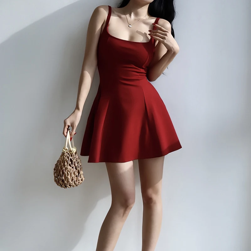 Mini abito Sexy donna nuova estate stile francese cinturino per Spaghetti rosso una linea Backless vocazione spiaggia Y2K Club Prom abiti nuovo