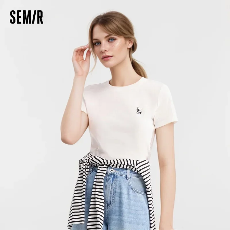 Semir Short-Sleeved T-Shirt For Women Round Neck Slim Fit And Simple New In 2024 Summer Casual Letter Print Base Shirt