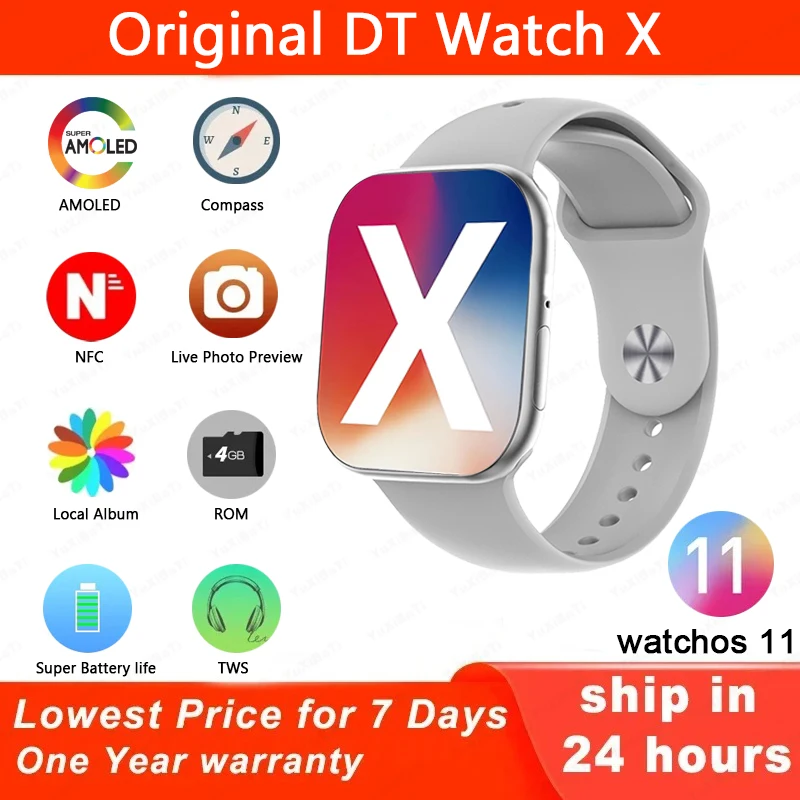 DT Watch X 10 스마트 워치 AMOLED 4GB ROM BT 통화 나침반 TWS NFC ChatGPT 게임 스마트 제스처 3D 비전 스마트워치, 안드로이드 IOS용 