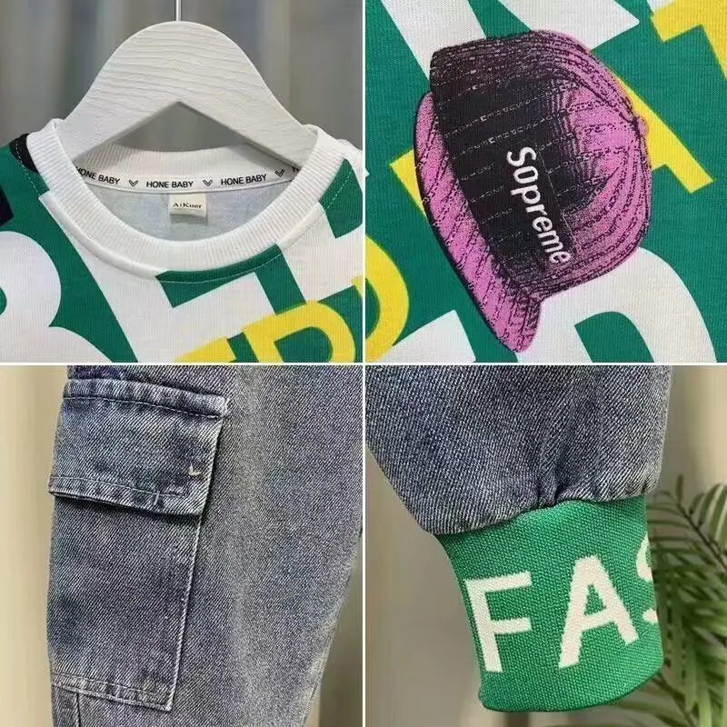 Baby Boy Girl Clothing Sets Children Pullover Sweatshirts + Denim Pants 2pc Kids Clothes Boy New Suit 2024 2 3 4 5 6 7 8 Year