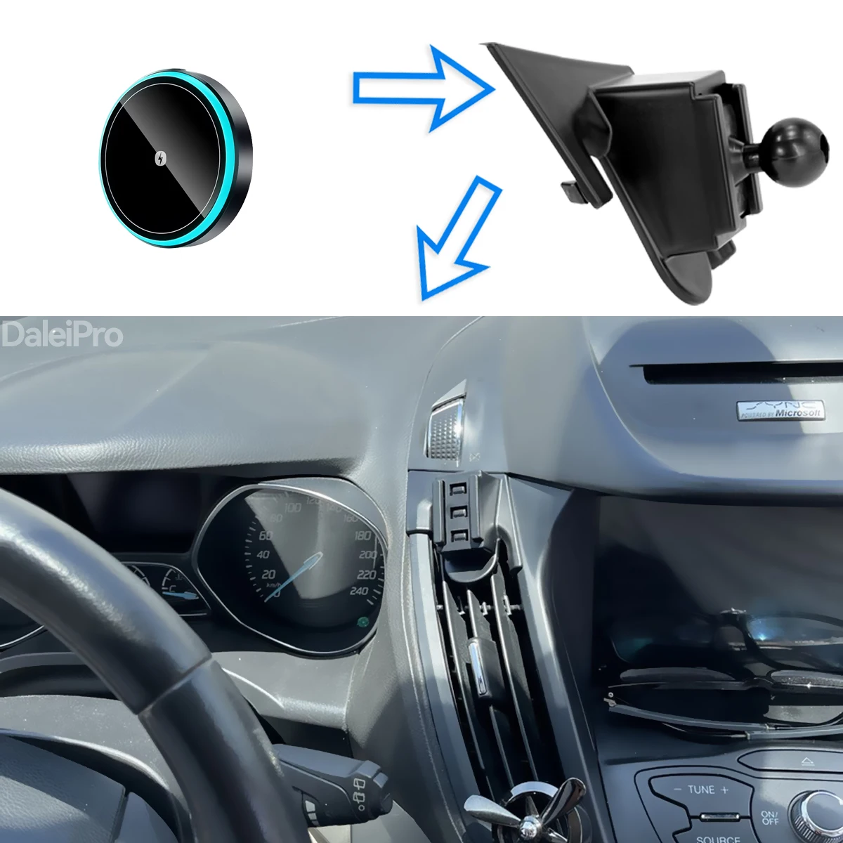 Für Ford Kuga Escape 2012 2013-2019 Auto-Handyhalterung Kabelloses Ladegerät Halterung Automatische Klemmung Starker Magnetischer Halter – Detail 2