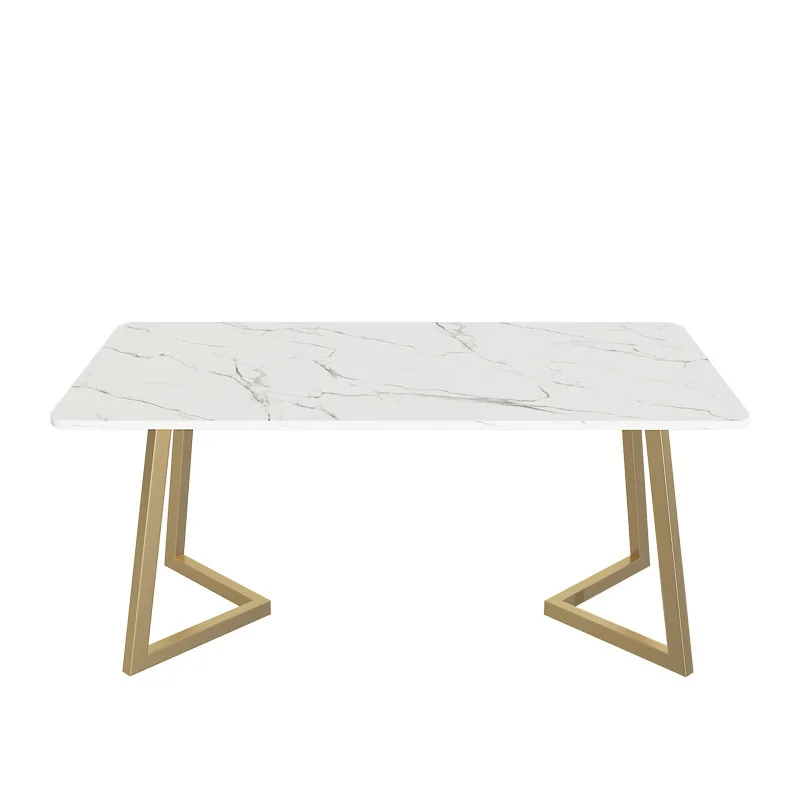 

Rock slab dining table combination household small apartment rectangular restaurant dining table combination, marble rock slab