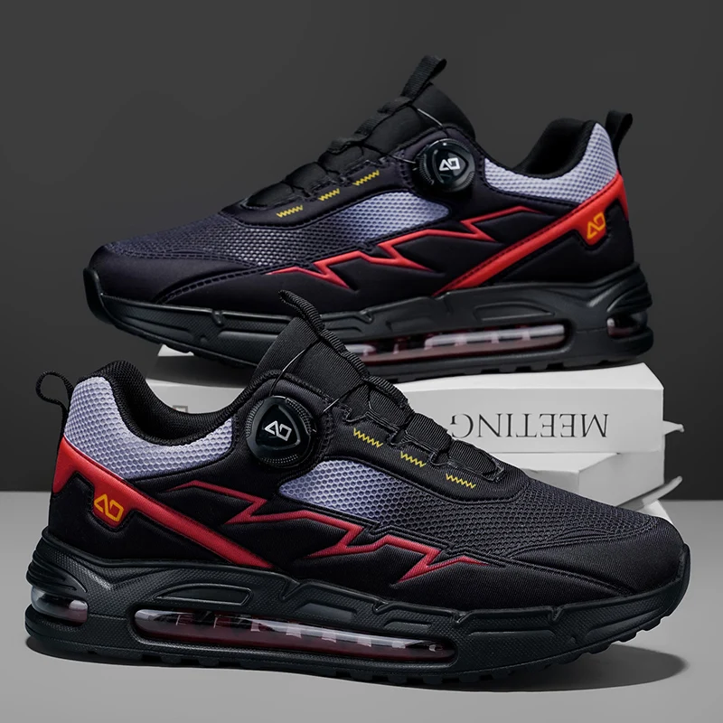 Men's casual sneakers four season outdoor racing Full palm air cushion running shoes breathable Rotary buckle speed sports shoes